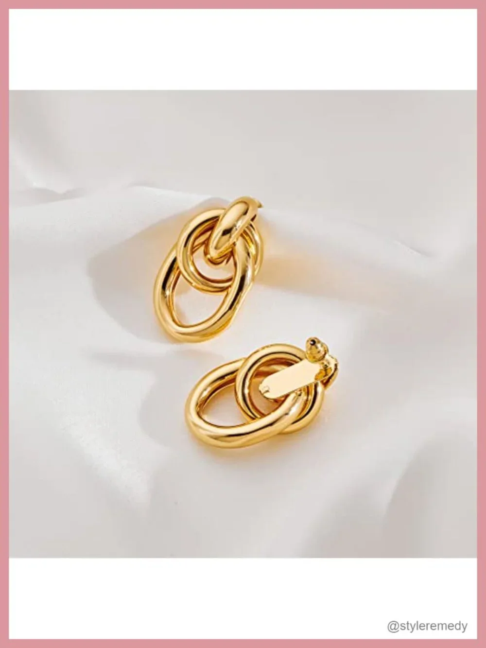 14K Gold Plated Chunky Drop Dangle Earrings Geometric Knot Link Statement